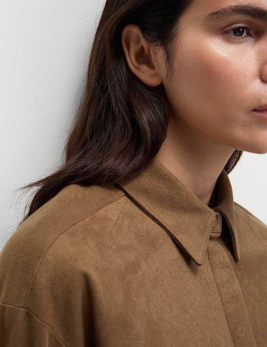 Suede Collared Button Through Shirt