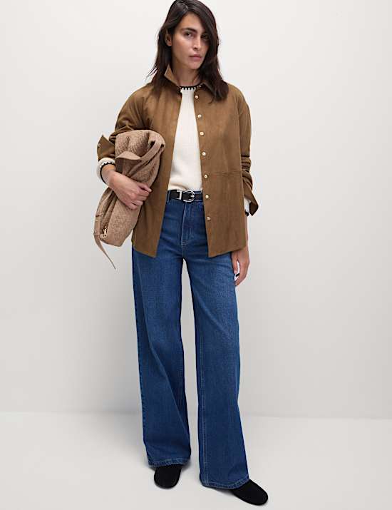 Suede Collared Button Through Shirt