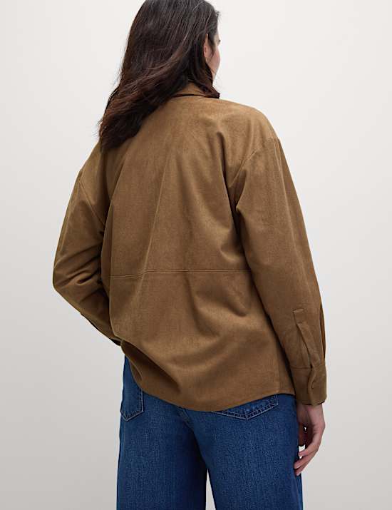 Suede Collared Button Through Shirt