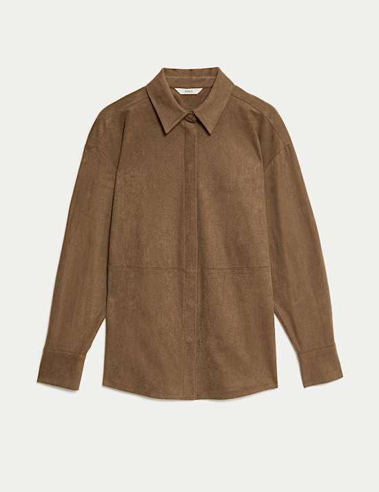 Suede Collared Button Through Shirt