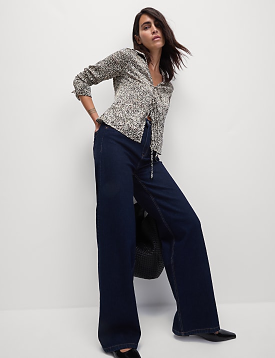 Satin Printed Tie Front Blouse