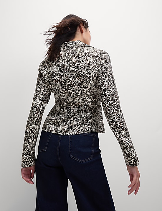 Satin Printed Tie Front Blouse