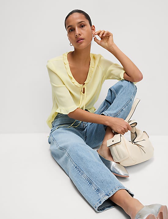 V-Neck Frill Detail Blouse