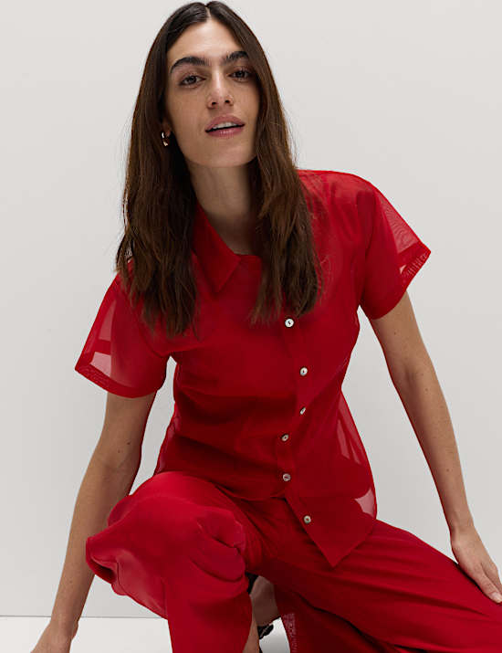 Organza Collared Button Through Shirt