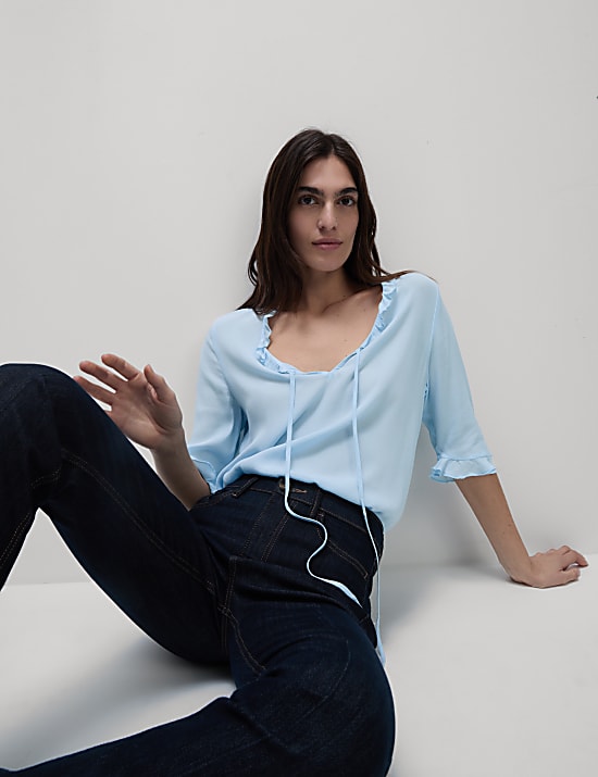 V-Neck Frill Detail Blouse