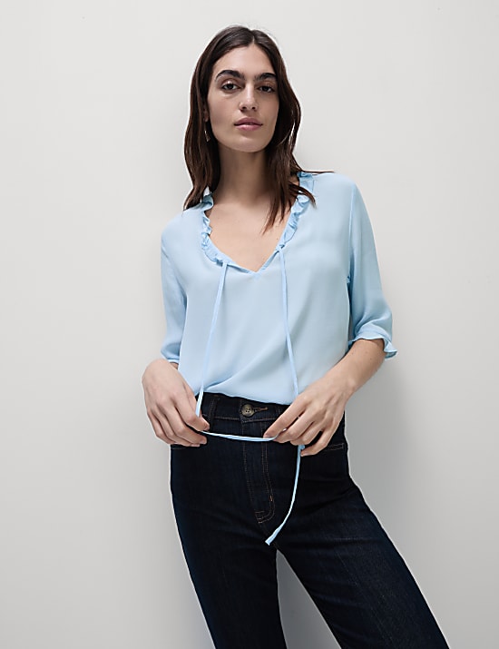 V-Neck Frill Detail Blouse