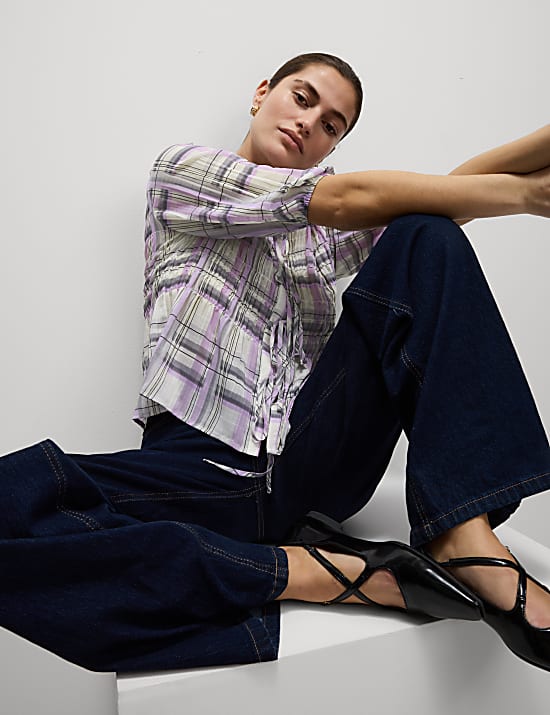 Shirred Tie Front Blouse