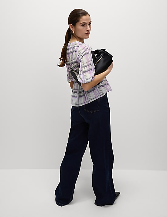 Shirred Tie Front Blouse