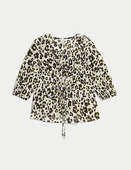 Shirred Tie Front Blouse