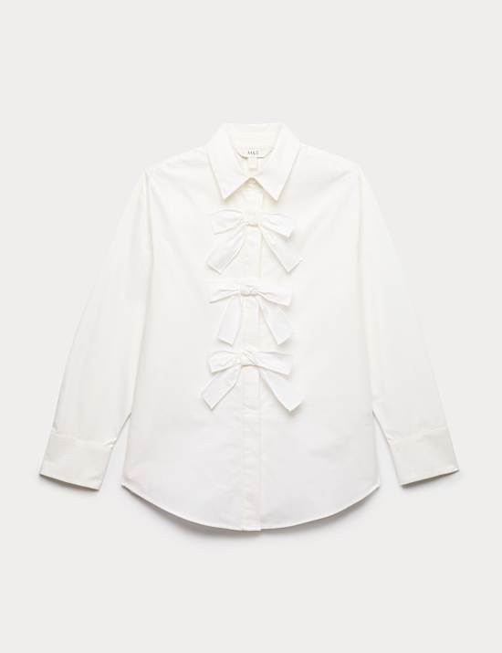 Pure Cotton Bow Detail Collared Shirt