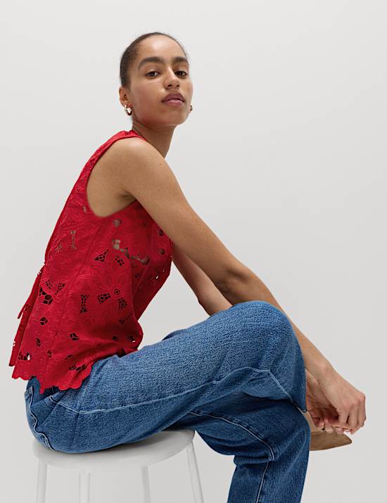 Floral V-neck Cutwork Detail Waistcoat