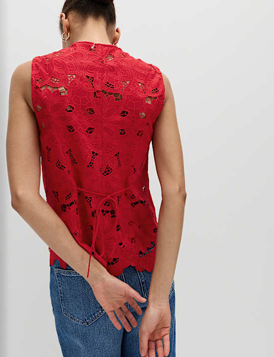 Floral V-neck Cutwork Detail Waistcoat