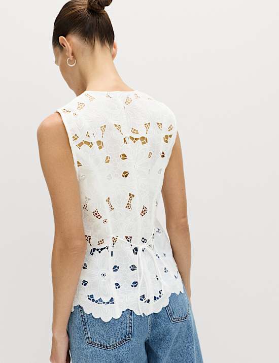 Floral V-neck Cutwork Detail Waistcoat