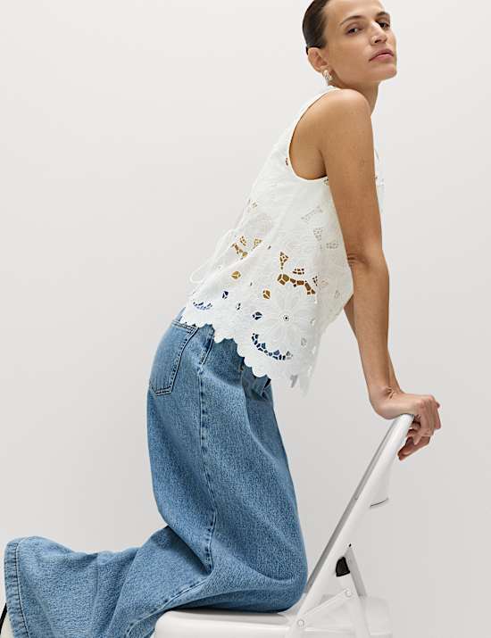 Floral V-neck Cutwork Detail Waistcoat