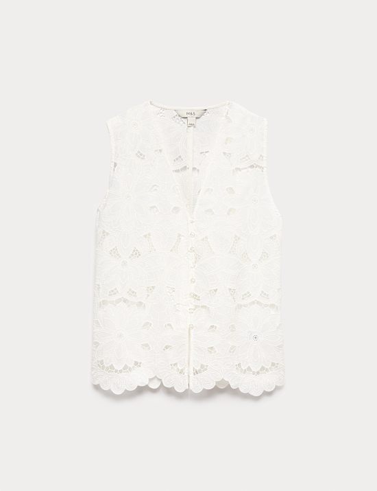 Floral V-neck Cutwork Detail Waistcoat