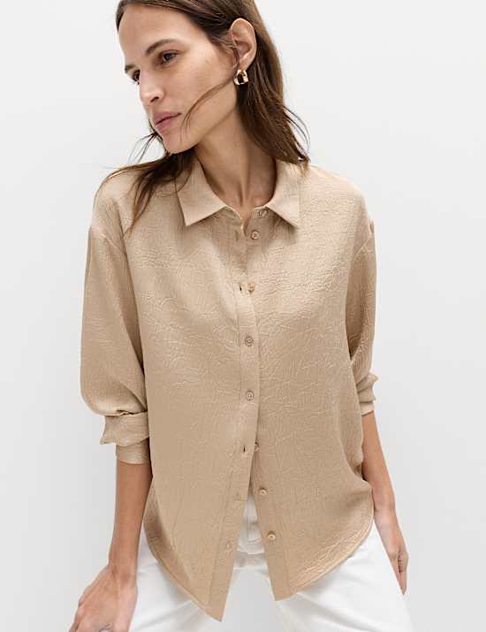 Textured Collared Button Through Shirt