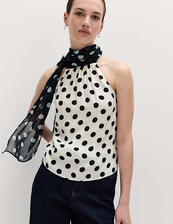 Top mit Schaldetail und Polkadot-Print