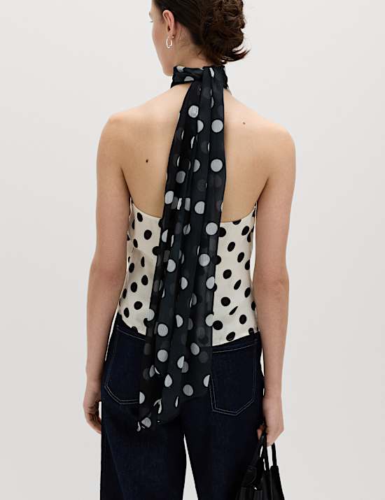Top mit Schaldetail und Polkadot-Print