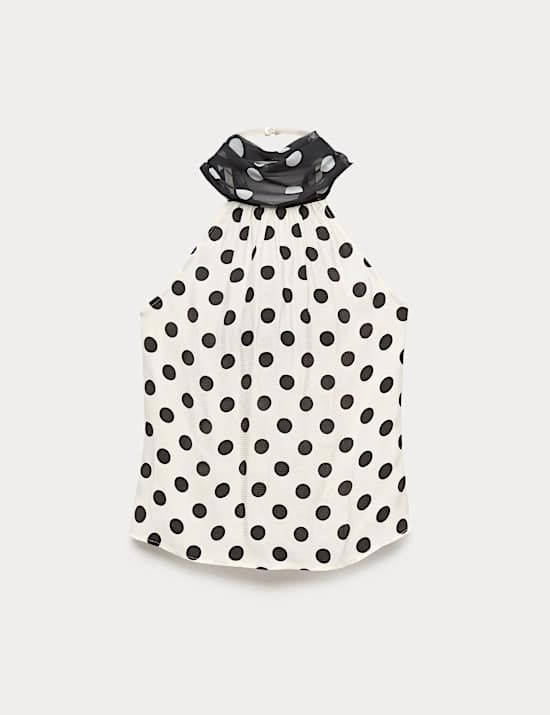 Polka Dot Scarf Detail Top