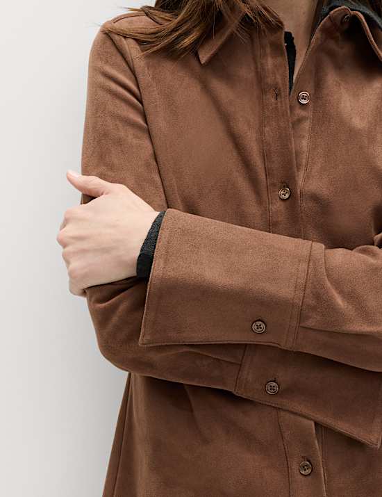 Faux Suede Collared Fitted Shirt