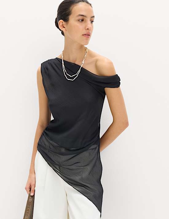 Draped One Shoulder Asymmetric Longline Top