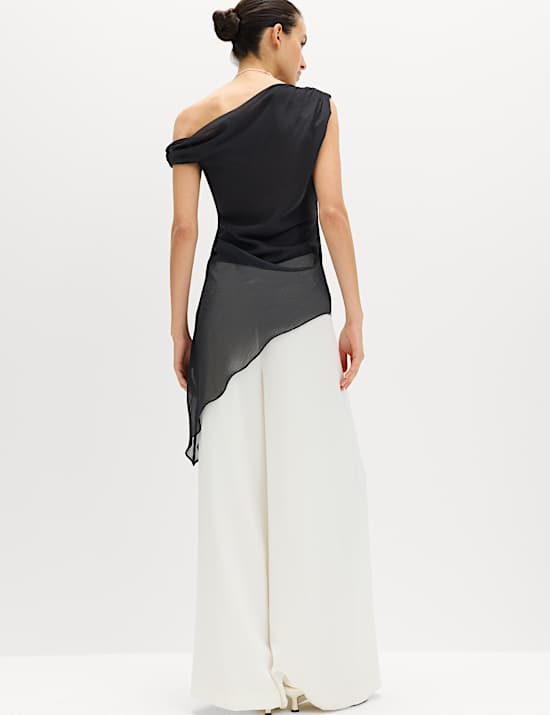 Draped One Shoulder Asymmetric Longline Top