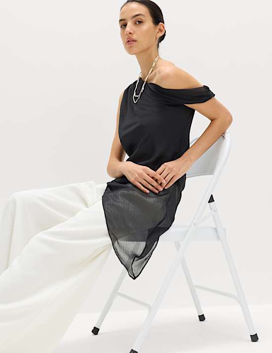 Draped One Shoulder Asymmetric Longline Top