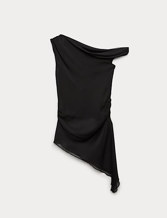 Draped One Shoulder Asymmetric Longline Top