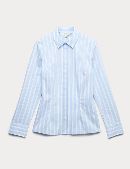Cotton Rich Striped Collared Fitted Shirt