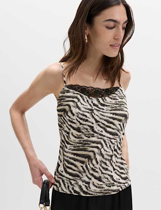 Animal Print Lace Detail Cami Top