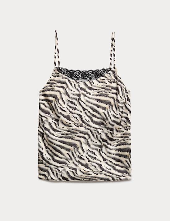 Animal Print Lace Detail Cami Top