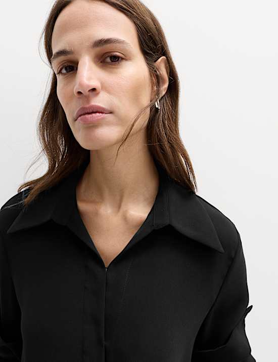 Collared Drape Wrap Shirt