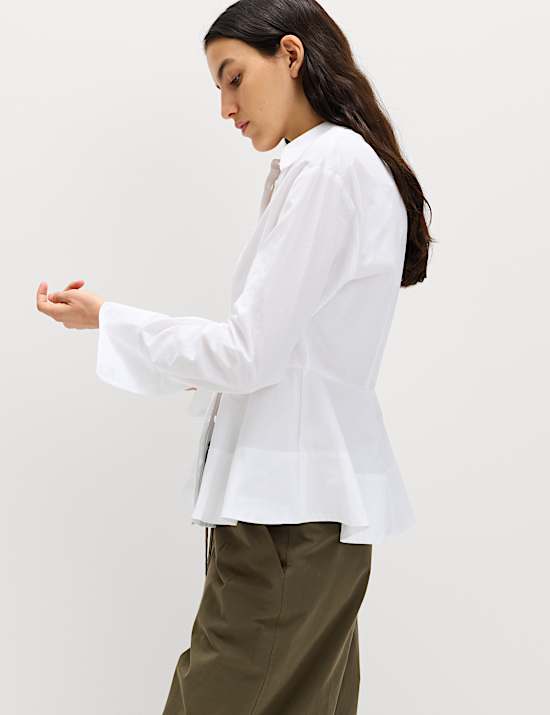 Pure Cotton Button Through Peplum Shirt