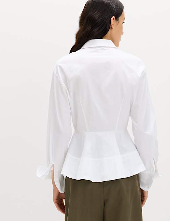 Pure Cotton Button Through Peplum Shirt