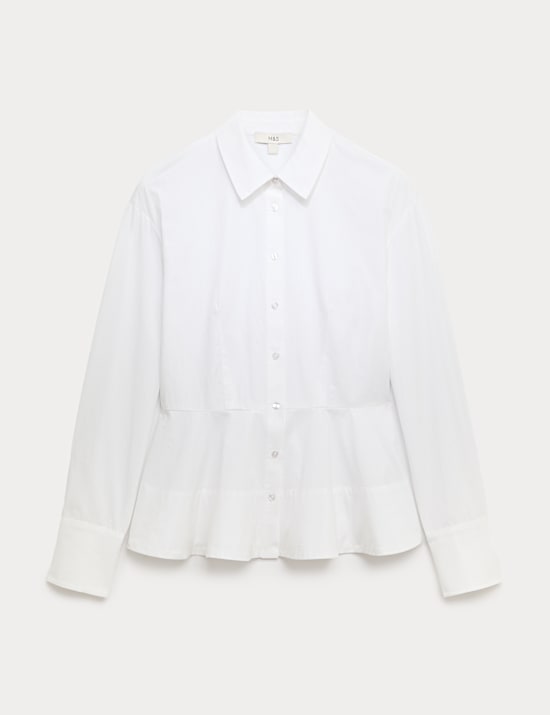 Pure Cotton Button Through Peplum Shirt