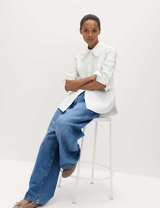 Pure Cotton Collared Frill Detail Shirt