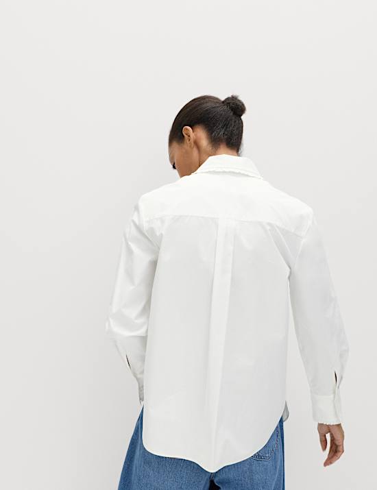 Pure Cotton Collared Frill Detail Shirt