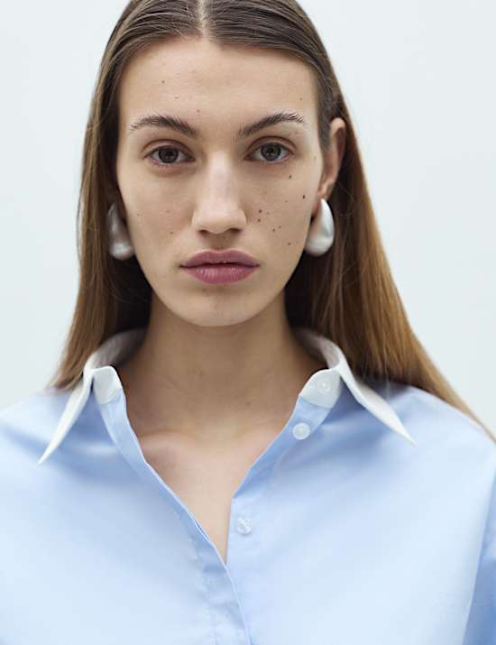 Pure Cotton Contrast Detail Oversized Shirt