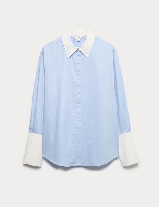 Pure Cotton Contrast Detail Oversized Shirt