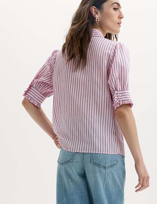 Striped Collared Frill Detail Shirt