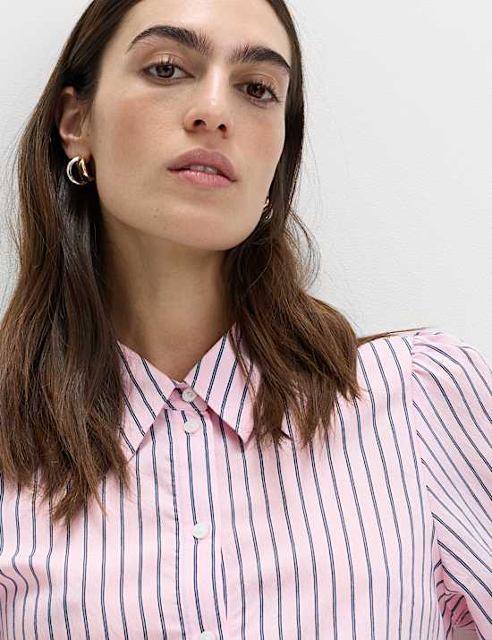 Striped Collared Frill Detail Shirt