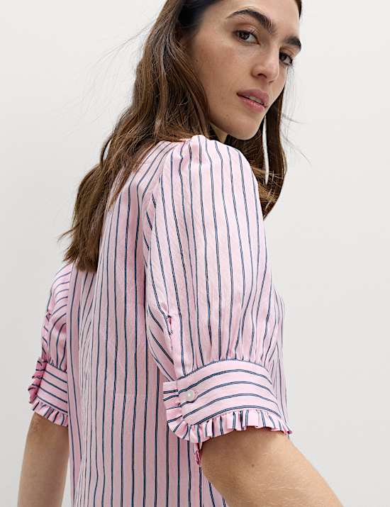 Striped Collared Frill Detail Shirt