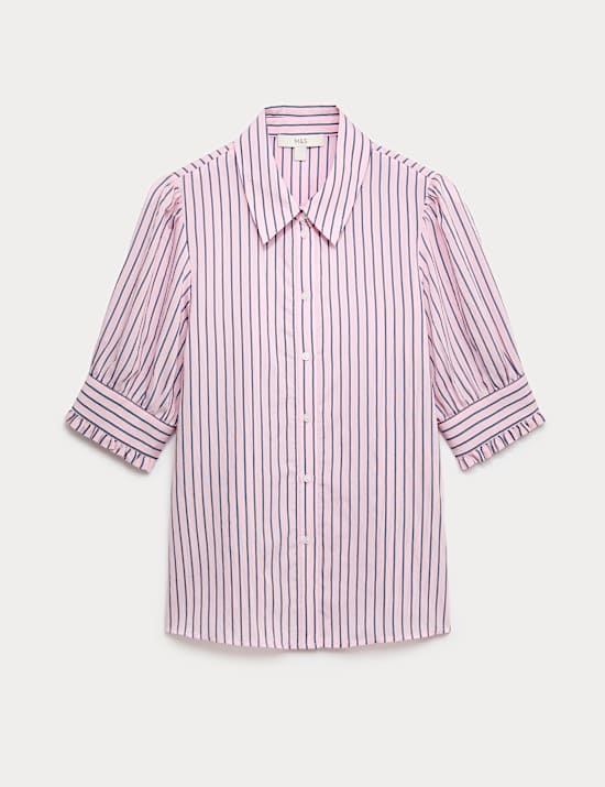 Striped Collared Frill Detail Shirt