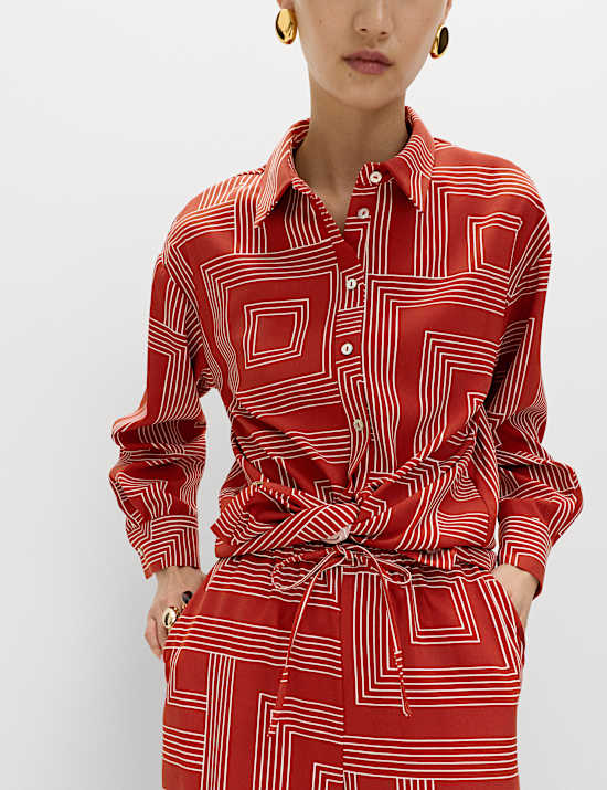 Geometric Print Collared Shirt