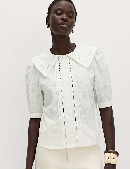 Pure Cotton Sailor Collar Button Through Shirt