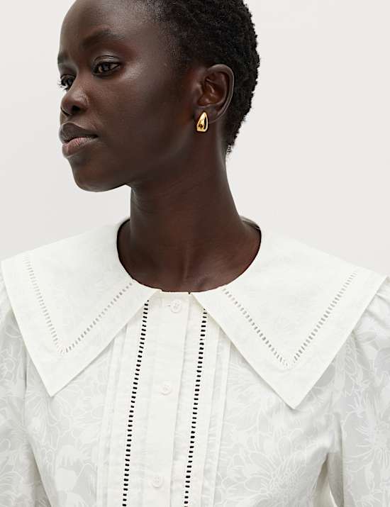 Pure Cotton Sailor Collar Button Through Shirt