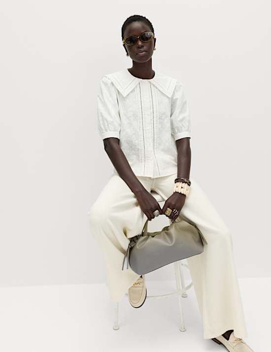 Pure Cotton Sailor Collar Button Through Shirt