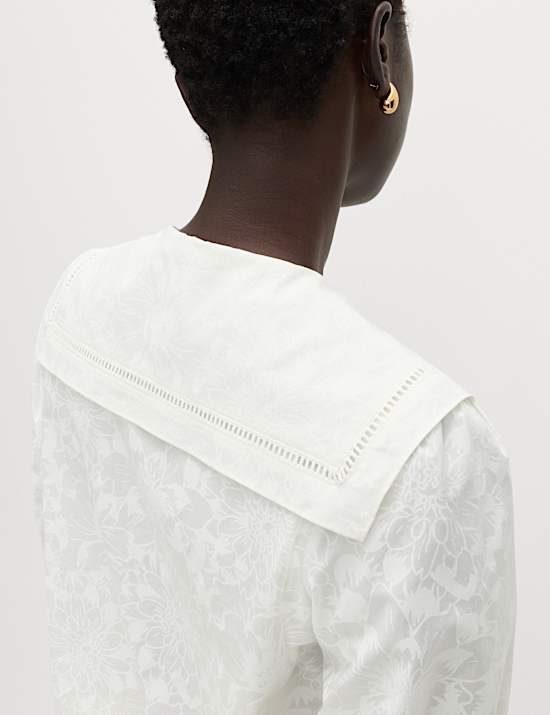 Pure Cotton Sailor Collar Button Through Shirt