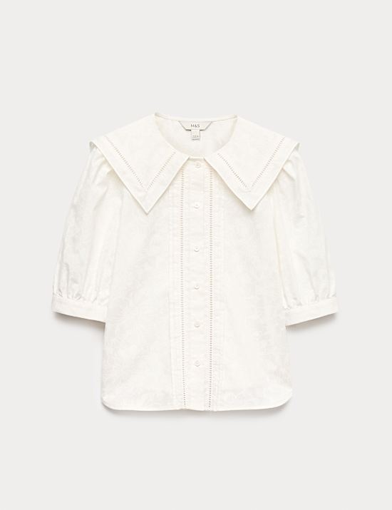 Pure Cotton Sailor Collar Button Through Shirt
