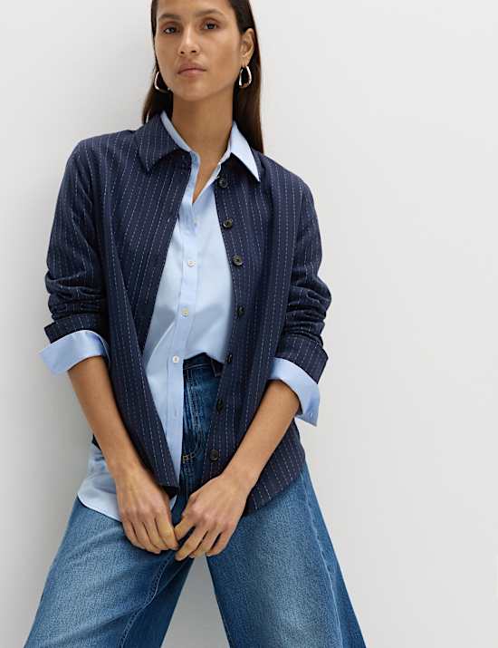 Pinstripe Collared Fitted Shirt